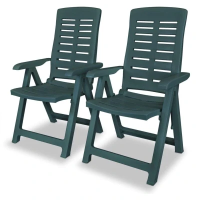 Image of vidaXL 2 x Reclining Garden Chairs Patio Outdoor Pool Folding Backyard Plastic Green