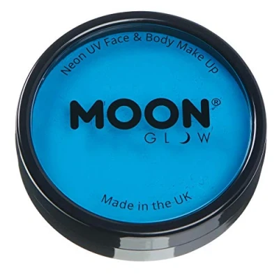 Image of Pro Intense Neon UV Face &amp; Body Paint Cake Pots by Moon Glow Blue Professional Water Based Makeup for Adults, Kids 36g