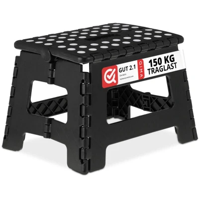 Image of Relaxdays Folding Step Stool, Collapsible, Non Slip, Max. Load 120 kg, Carry Handle, HxWxD: 22.5 x 32 25 cm, Black