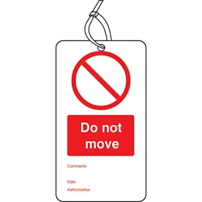 Image of Prohibition Signs Do not move double sided safety tags (pack of 10) Matt PVC