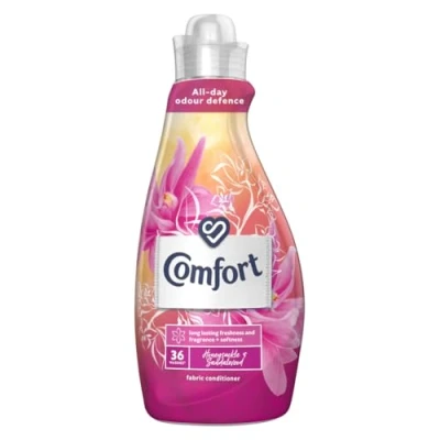 Image of Comfort Honeysuckle &amp; Sandalwood all day Odour Defence for Your Clothes Fabric Conditioner Long Lasting Freshness and Fragrance + Softness 36 Wash 1.26 l, Pink