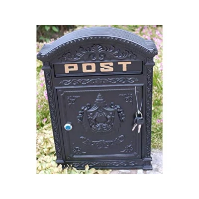 Image of Cast Metal Post Box/Mail Box Wall Mounted Traditional Style Black