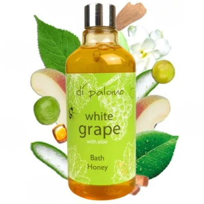 Image of Di Palomo White Grape &amp; Aloe Bath Honey 300ml. Oil Bubble Blend. Shower Gel with Moisturising Skin Care. Luxury Body Wash Relaxation Gift for Women. Pamper Gifts Her.