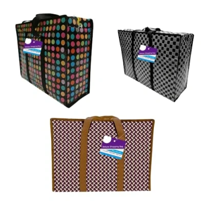 Image of 1ABOVE 3 Pack Deluxe Shopping Bag Laundry, Shopping, Storage, Reusable Store, Cloth, Moving, Waterproof, Handles and Zipper Bags (XL (60X45X20CM))