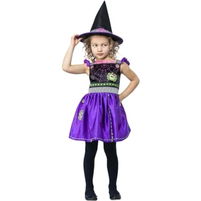 Image of Smiffys Stitch Witch Costume Dress &amp; Hat, Halloween Child Fancy Dress, Up Costumes