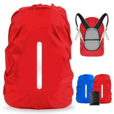 Image of LAMA 2pcs Waterproof Rain Cover for Backpack, Reflective Rainproof Protector Anti dust and Theft M 26L 40L Darkblue Red