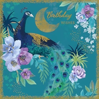 Image of Noel Tatt General Female Birthday Card for Women Peacock &amp; Flowers Eco Friendly Recyclable
