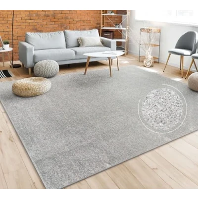 Image of Paco Home Living Room Rug Plain Simple and Modern Short Pile, Various Sizes colours, Size:80x150 cm, Colour:Silver