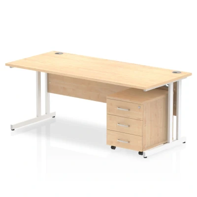 Image of Impulse 1800x800mm Desk Maple Top White Cantilever Leg + Mobile Ped