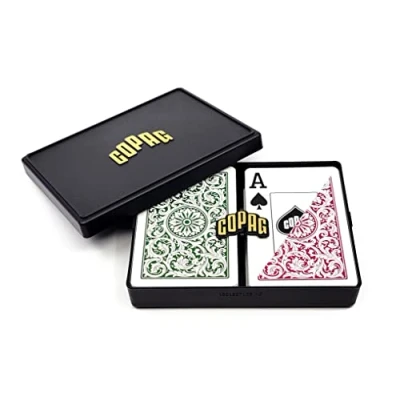 Image of Copag 1546 Design 100% Plastic Playing Cards, Bridge Size Green/Burgundy (Jumbo Index, 1 Set)