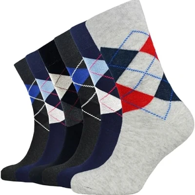 Image of Sock Stack 6 Pairs Mens Gentle Socks Soft Top Cotton Non Elastic Diabetic Loose Grip Size 11, Argyle