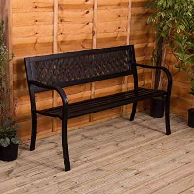 Image of Home Discount Garden Vida Steel Bench, Lattice Style Design 3 Seater Outdoor Furniture Seating Park Patio Seat