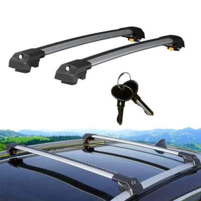Image of Rekapa Cross Bars Compatible With Nissan Qashqai +2 (J10) 2008 2013; Roof Rack, For Cars Rails, Aluminium Lockable Rail Carrier 2 Pcs Gray