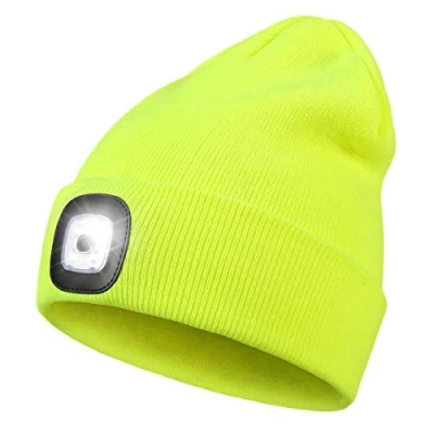 Image of Rechargeable LED Lighted Beanie, Perfect Dad Gifts in Christmas, Stocking Fillers Cap with Light Hands Free Head Torch Unisex Winter Warm Knit Beanie Yellow
