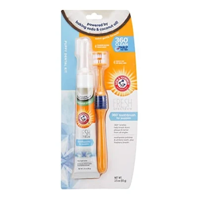 Image of ARM &amp; HAMMER Fresh Spectrum Coconut Dental Kit for Puppies, Includes Puppy Toothpaste, Toothbrush Finger Brush, Removes Plaque, 360 Brush Deep Cleans all Tooth Surface, Easy to Use Dog Oral Care