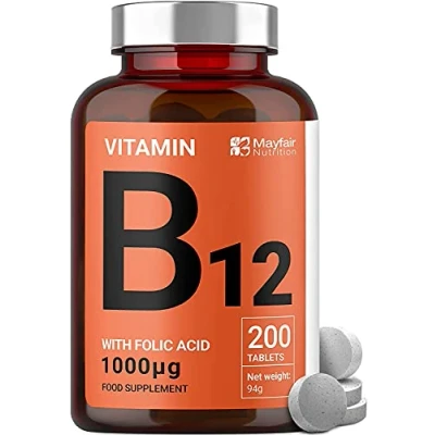 Image of Vitamin B12 Supplements with Folic Acid 400 Tablets of 500mcg Vegan Non GMO &amp; Gluten Free Made in UK