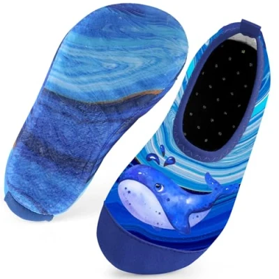 Image of Kids Swim Water Shoes for Boys Toddlers Baby Aqua Socks Quick Dry Pool Beach Barefoot Children（Whales Blue 28/29