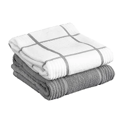 Image of T Fal Textiles 2 Pack Parquet, Cotton, Gray, Solid/Check