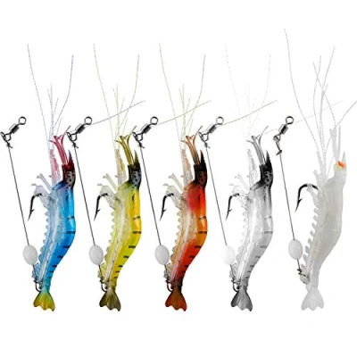Image of WANBY Artificial Silicone Soft Bait Set Luminous Swimbait Shrimp Fishing Lure with Hooks Tackle Freshwater/Saltwater (5PCS)