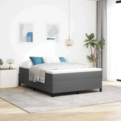 Image of vidaXL Light Grey Platform Bed Frame 160x200 cm Durable Wood/Metal, Minimalist Aesthetic for Bedroom