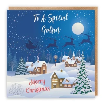 Image of Hunts England Godson Christmas Card To A Special Merry Winter Wonderland Collection Fun