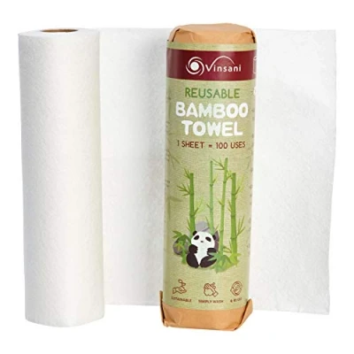 Image of Vinsani® Reusable Bamboo Towels 20 Sheets of Super Strong Ultra Absorbent &amp; Eco Friendly Zero Plastic Packaging