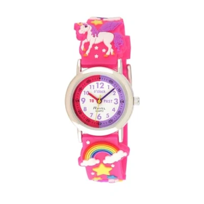 Image of Ravel Girl&#039;s Pink Unicorn Time Teacher Watch