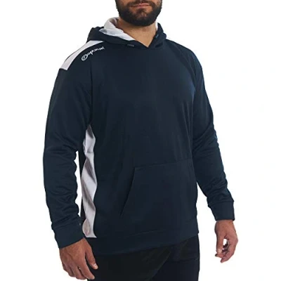 Image of Optimum Tempo Men&#039;s Sports Training Hoodie 240GSM Thermal Polyester, Lightweight &amp; Durable for Football, Rugby, Cycling, Hiking Features Pouch Pocket Adjustable Hood,Navy, XL