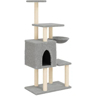 Image of vidaXL Cat Tree with Sisal Scratching Posts Light Grey 131 cm