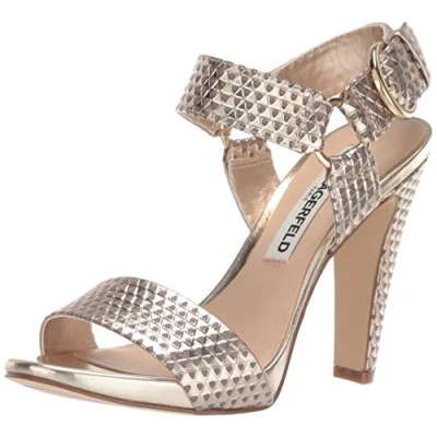 Image of KARL LAGERFELD Women&#039;s Cieone Heeled Sandal, Gold Triangle Metallic, 7 UK
