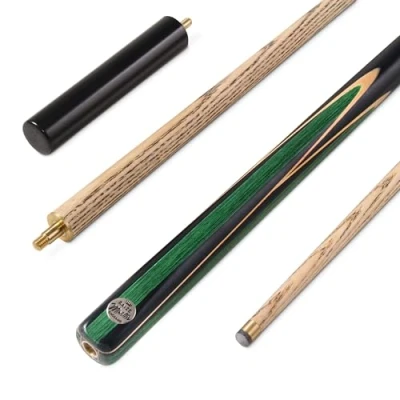 Image of BAIZE MASTER JESTER 57 Inch 2 Piece Centre Joint Ash Snooker Pool Cue with 9.5mm Tip Mini Butt Included (Green)