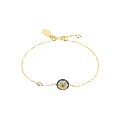 Image of LATELITA Evil Eye Charm Bracelets 18ct Gold Plated Sterling Silver Lab Created Round Cubic Zirconia Blue White Eyes &amp; Hamsa Hand