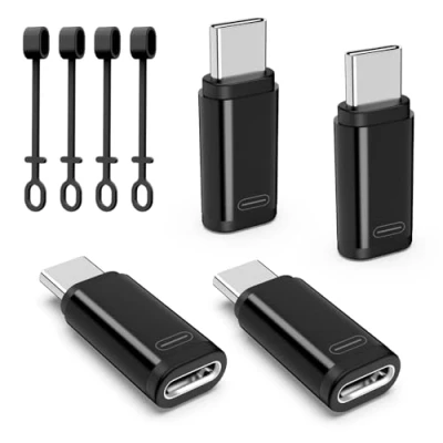 Image of TiMOVO for Lightning to USB C Adapter, 4 Pack Male Lighting Female Adaptrer with 36W Fast Charging &amp; Data Sync iPhone 15/16 Pro/Pro Max/Plus, Galaxy S24/23, iPad, NOT Audio/OTG, Black