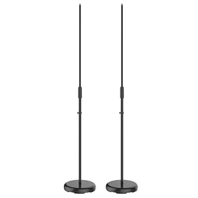 Image of 2x Microphone Black Stands Heavy Round Anti Vibration Base Stage Band Rehearsals