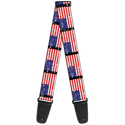 Image of Buckle Down Guitar Strap United States Flags Weathered Black 2 Inches Wide