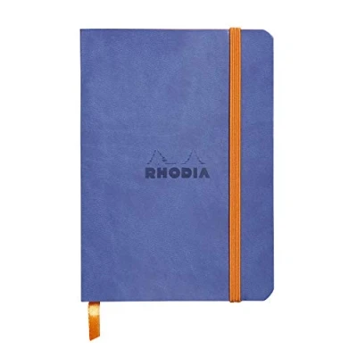 Image of RHODIA 117308C Saphir Soft Notebook A6 Lined 144 pages Ivory Clairefontaine Paper 90 g/m Bookmark, Elastic Closure Faux Leather Cover Rhodiarama Collection