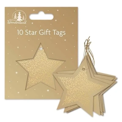 Image of Tallon Festive Wonderland Luxury Christmas Xmas Star Gift Tags, Gold Pack of 10