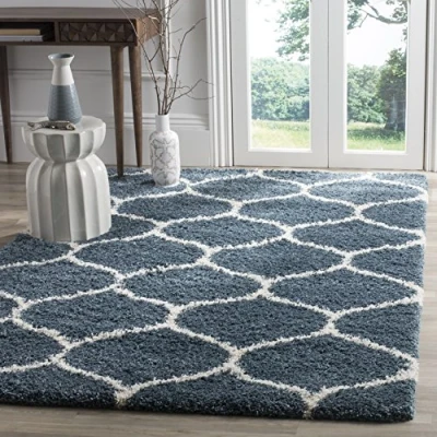 Image of SAFAVIEH Shaggy Rug for Living Room, Dining Bedroom Hudson Shag Collection, High Pile, in Slate Blue and Ivory, 155 X 229 cm