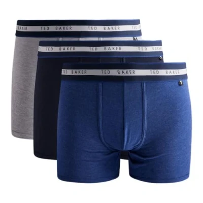 Image of Ted Baker Mens Trunks, Cotton, 3 Pack, (TBB02), Navy/Grey Heather/Estate Blue, XL