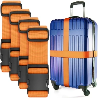 Image of Luggage Straps for Suitcase (Orange, 6.5 ft x 2 in, 4 Pack) Strap Suitcases TSA Approved by BlueCosto