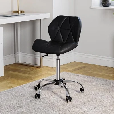 Image of Vida Designs Geo Office Computer Chair, Black, Gaming Secretary Adjustable Swivel Legs Lift Chrome PU Faux Leather