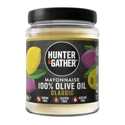 Image of Hunter &amp; Gather Olive Oil Mayonnaise 250g Seed Free I Made with British Range Egg Yolk Paleo, Keto, Sugar and Gluten Mayo