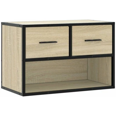 Image of vidaXL TV Cabinet Stand Media Unit Sonoma Oak, Engineered Wood &amp; Metal, 60 x 31 39.5 cm, Wall Mountable Living Room Modern Style