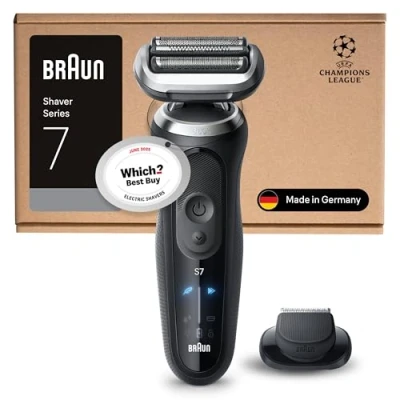 Image of Braun Series 7 Electric Shaver, Up to 60 min, Cordless, Wet &amp; Dry Razor for Men with Precision Trimmer Attachment, 100% Waterproof, 72 N1200SI, Black