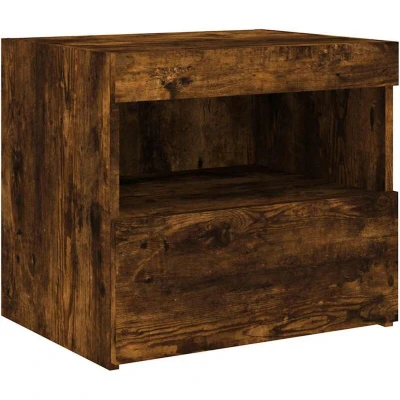Image of vidaXL Bedside Cabinet with LED Lights Smoked Oak 50x40x45 cm