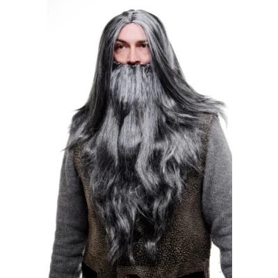 Image of WIG ME UP Party/Fancy Dress/Halloween LONG Beard &amp; set Grey Wizard Old Biker