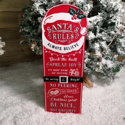 Image of 68cm Indoor Outdoor Red Metal Santa&#039;s Rules Sign Hanging Christmas Decoration