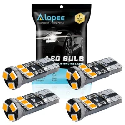 Image of Alopee 4 Pack T10 501 W5w Amber/Yellow Canbus Error Free LED Light Bulbs,9 SMD 2835 Chipsets Car Replacement Bulb For 194 168 2825 Map Dome Courtesy License Plate Side Marker (12V)