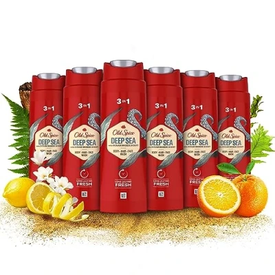 Image of Old Spice Deep Sea Mens Shower Gel and Shampoo, 3in1 Body Wash, Face Hair, Long Lasting Freshness, Multipack 6x250ml