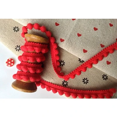 Image of Pearl POM BOBBLE TRIM PomPoms *Size MINI 10mm (0.4&quot;) *1m 26 colours (per meter) (Red)